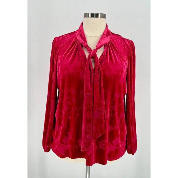 Eloquii - Burnout Velvet Tie-Neck Blouse Long Sleeve Floral Pattern Womens Plus - Picture 2 of 3